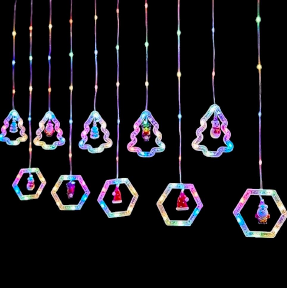 Luces cortina de navidad diseño figuras navideñas - Tono multicolor